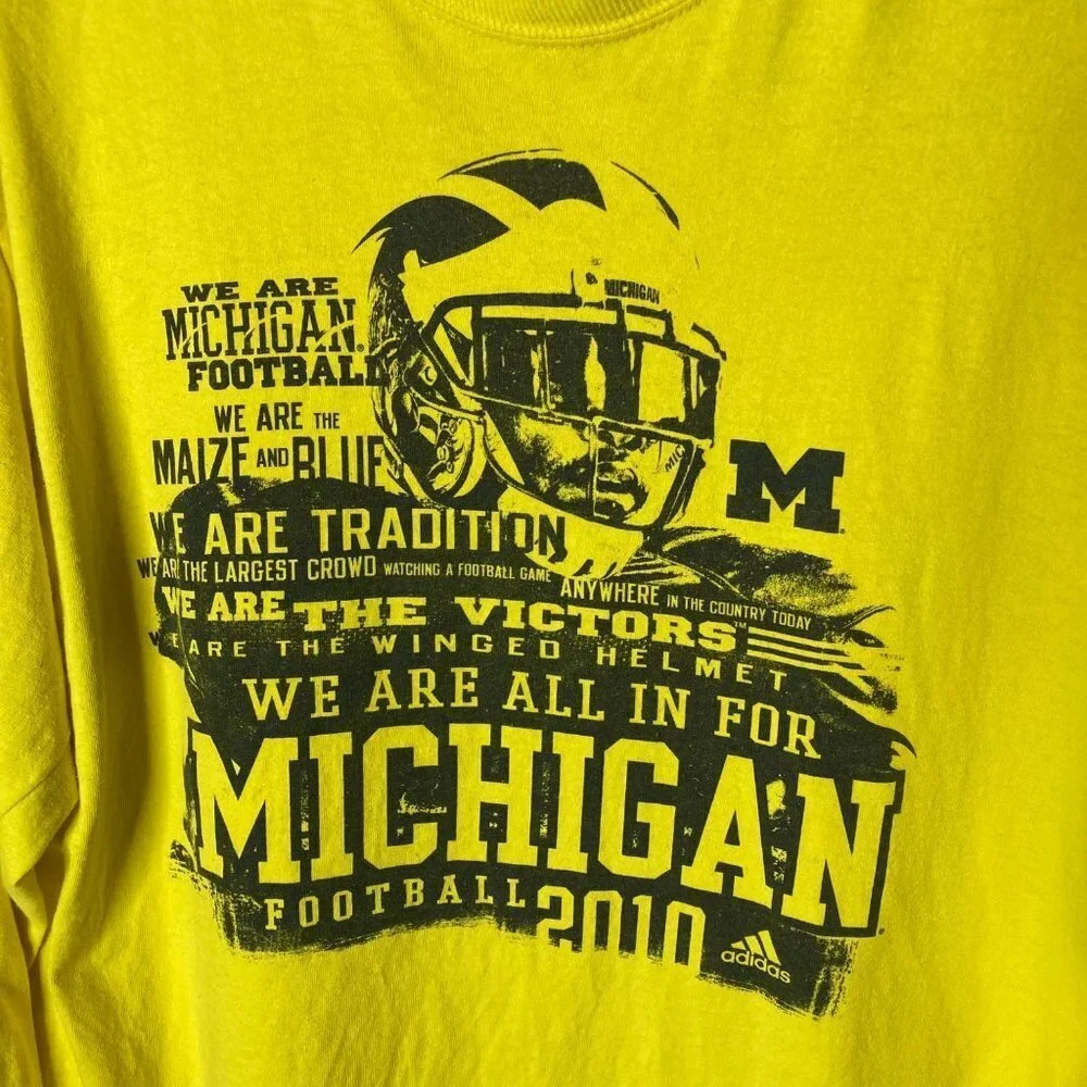 Adidas Michigan‎ Football Yellow Graphic Shirt 2010 2 Sided Sz 2XL Retro READ